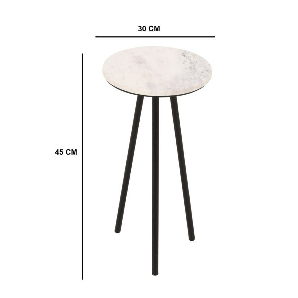 Opal Side Table With White Marble Top & Metal Legs