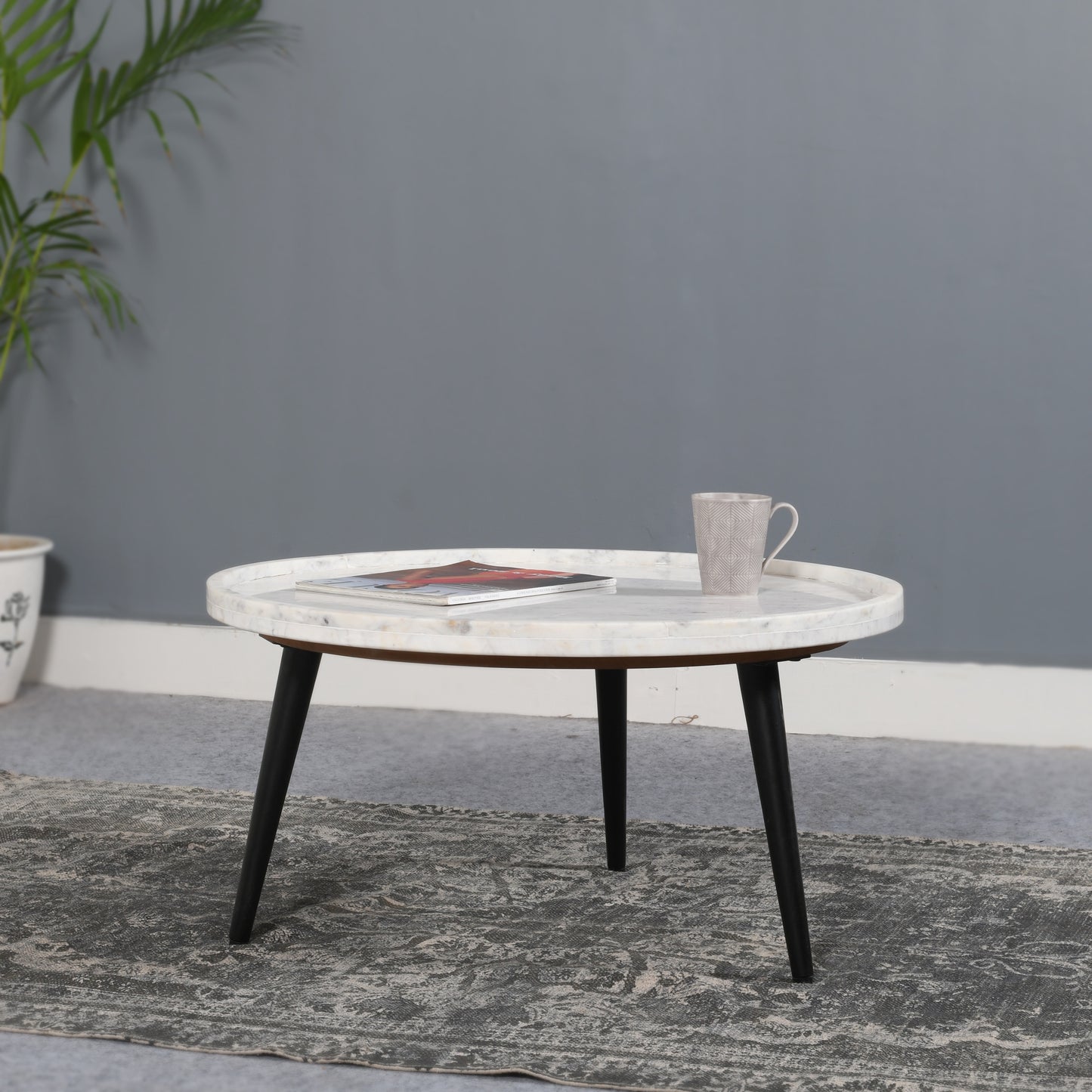 Opal Coffee Table With Marble Top And Metal Legs