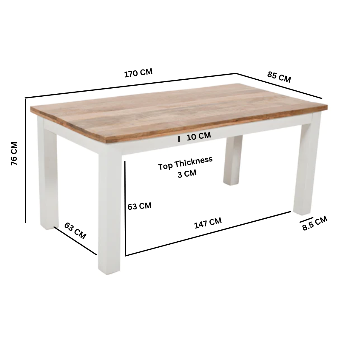 Alfie Dining Table 170cm Solid Mango Wood