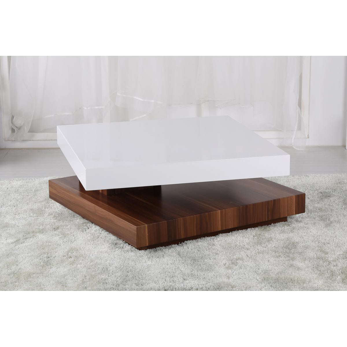 Ashpinoke:Malawi High Gloss Moveable Coffee Table White & Walnut,Coffee Tables,Heartlands Furniture