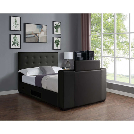 Ashpinoke:Marbella TV Bed PVC King Size Bed Black,King Size Beds,Heartlands Furniture