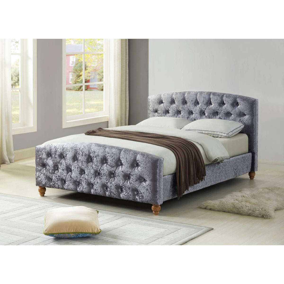 Ashpinoke:Millbrook Crushed Velvet King Size Bed Silver,King Size Beds,Heartlands Furniture