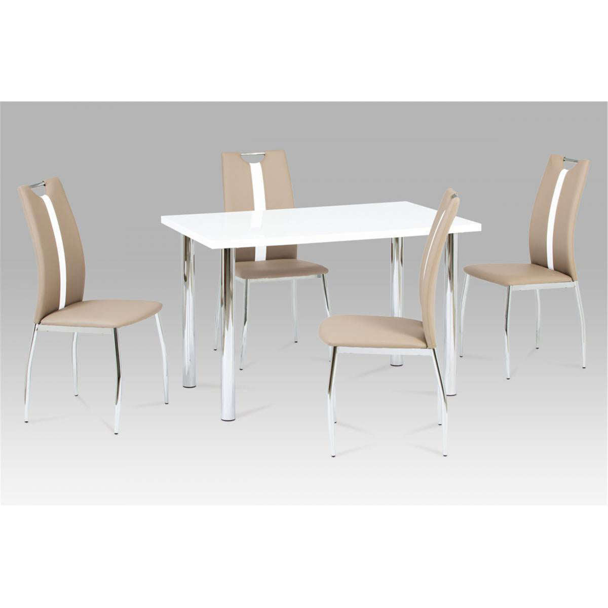 Ashpinoke:Naomi Polyurethane Chairs Chrome & Brown with white Stripe (2s),Dining Chairs,Heartlands Furniture