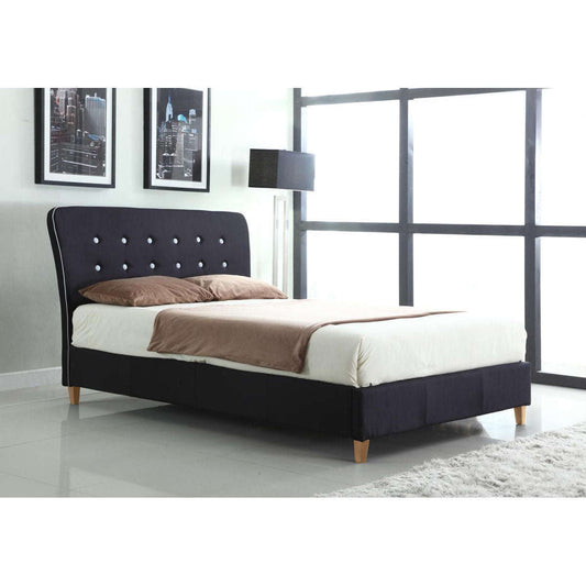 Ashpinoke:Nina Linen Double Bed Black with White Piping,Double Beds,Heartlands Furniture