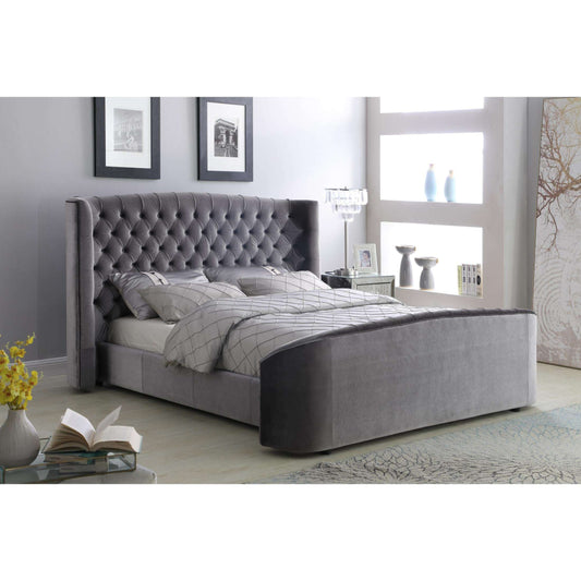 Ashpinoke:Oregon Velvet Double Bed Silver,Double Beds,Heartlands Furniture