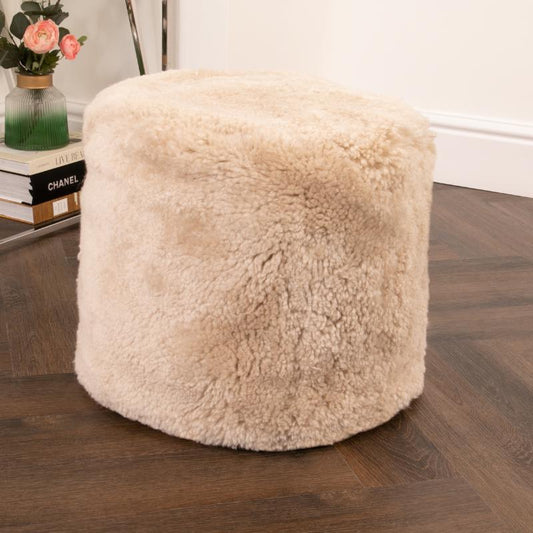 Ashpinoke - Cream Short Pile Sheepskin Pouffe