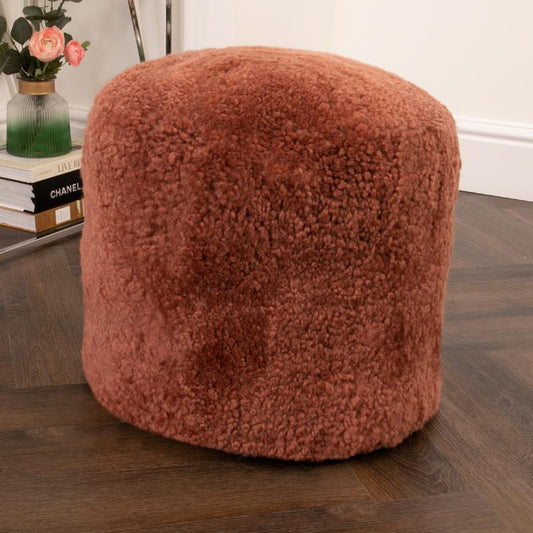 Ashpinoke - Coral Short Pile Sheepskin Pouffe