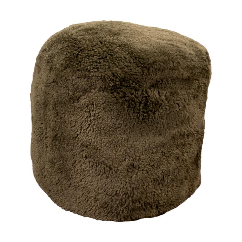 Ashpinoke - Khaki Green Short Pile Sheepskin Pouffe