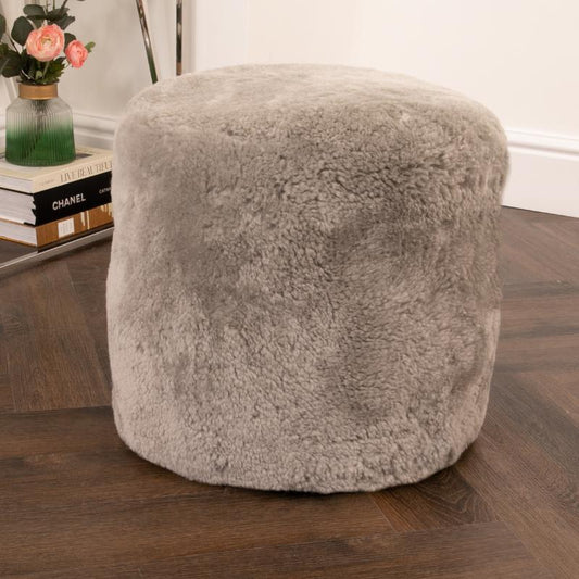 Ashpinoke - Grey Short Pile Sheepskin Pouffe