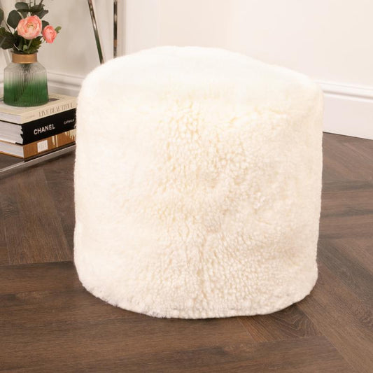 Ashpinoke - Ivory Short Pile Sheepskin Pouffe