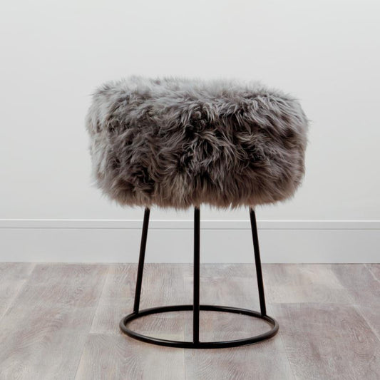 Ashpinoke - Grey Metal Sheepskin Stool