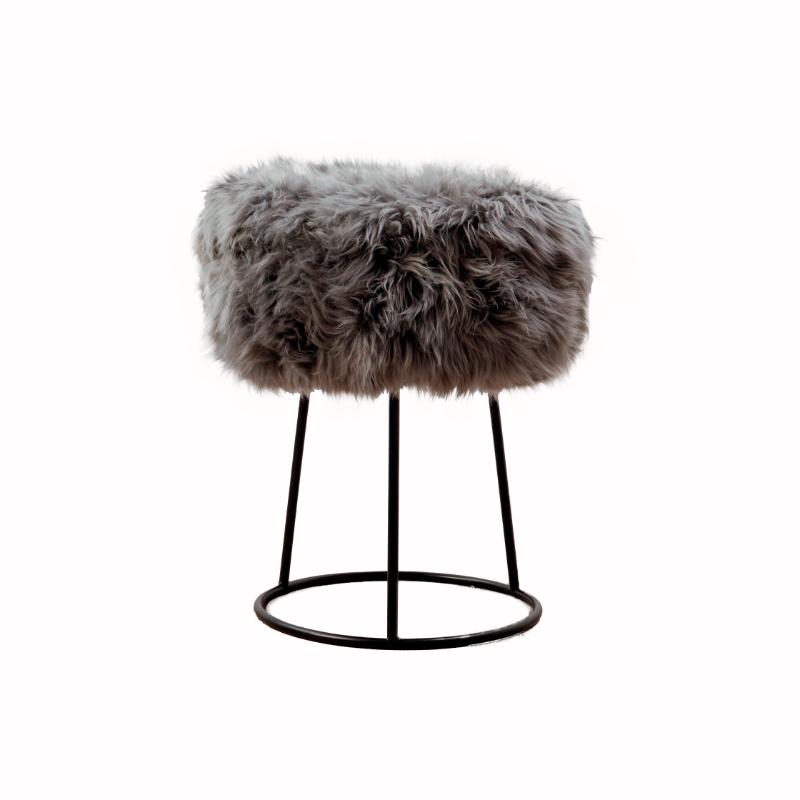 Ashpinoke - Grey Metal Sheepskin Stool