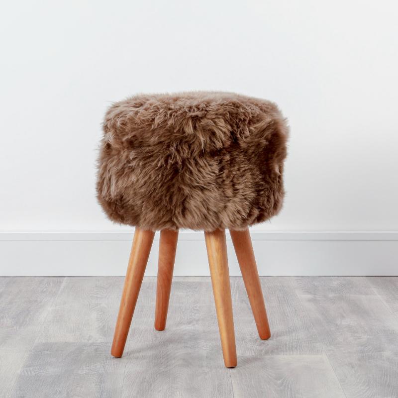 Ashpinoke - Light Brown Sheepskin Wood Stool - Woodstain