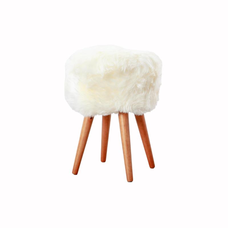 Ashpinoke - Natural Sheepskin Wood Stool - Woodstain