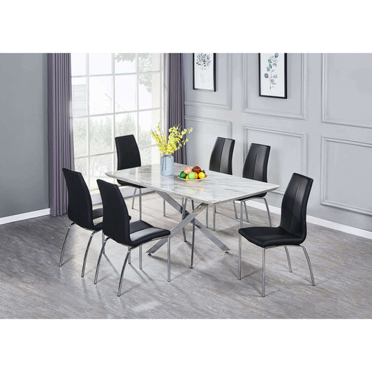 Scimitar Marble Dining Table with Silver Legs