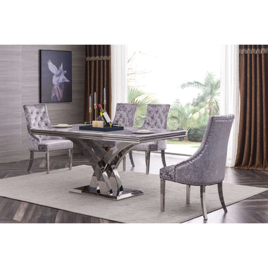 Zenith Velvet Fabric Dining Chair Grey with Stainless Steel Legs