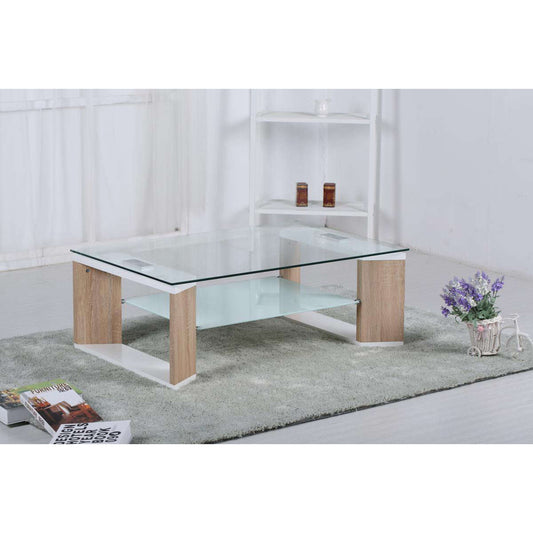 Zola Glass Coffee Table White & Natural