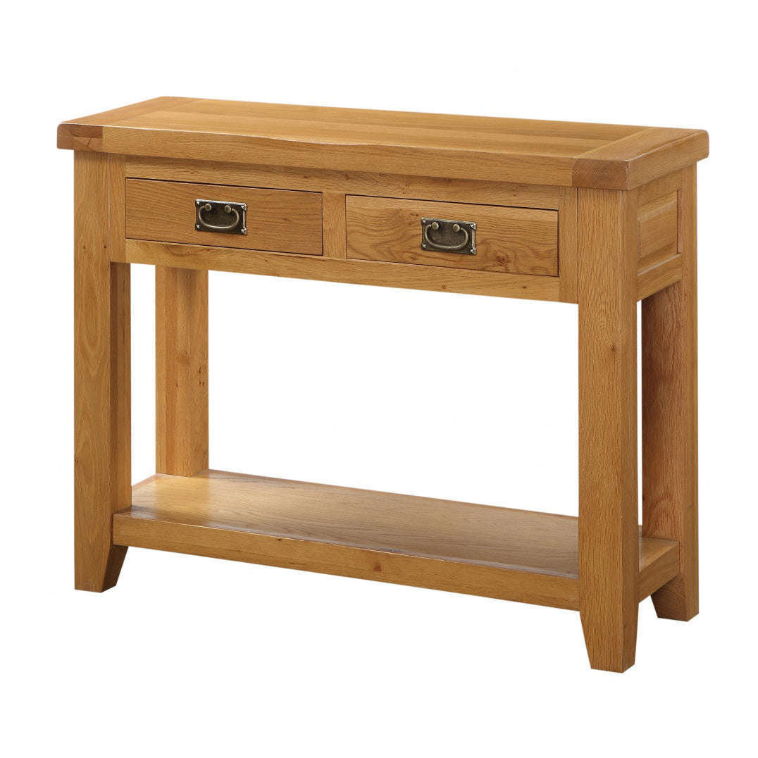 Ashpinoke:Acorn Solid Oak Hall Table 2 Drawers,Console and Hall Tables,Heartlands Furniture