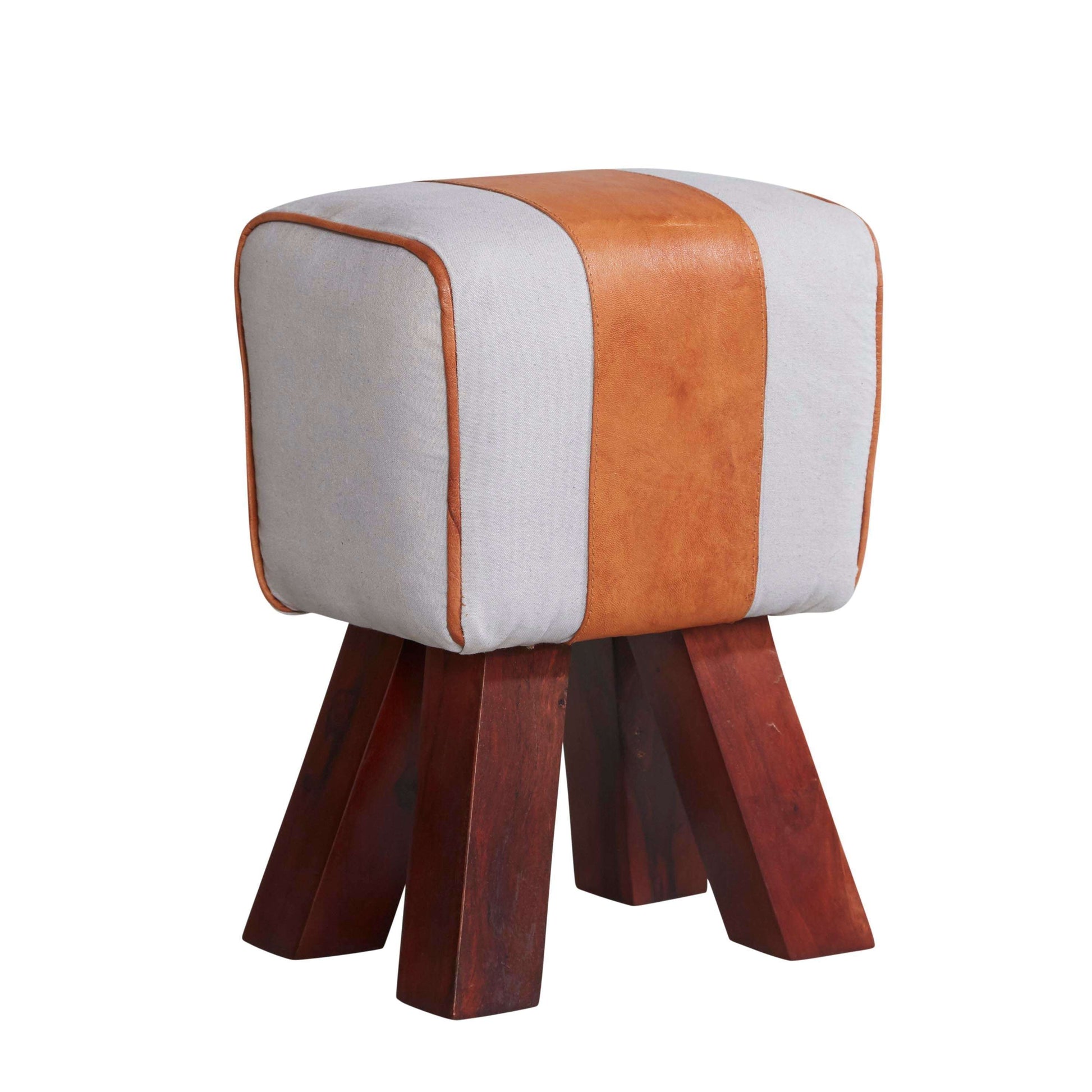 Ashpinoke:Canvas And Leather Stool,Ottomans,Indian Hub