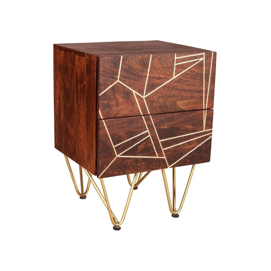 Ashpinoke:Dark Gold 2 Drawer Side Table,Side Tables,Indian Hub