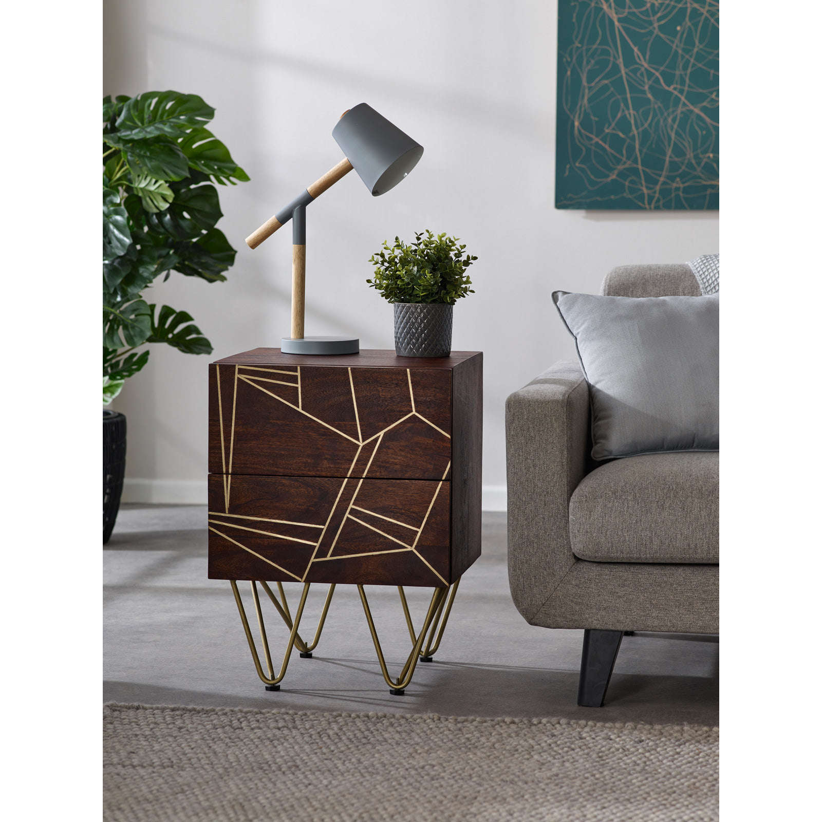 Ashpinoke:Dark Gold 2 Drawer Side Table,Side Tables,Indian Hub