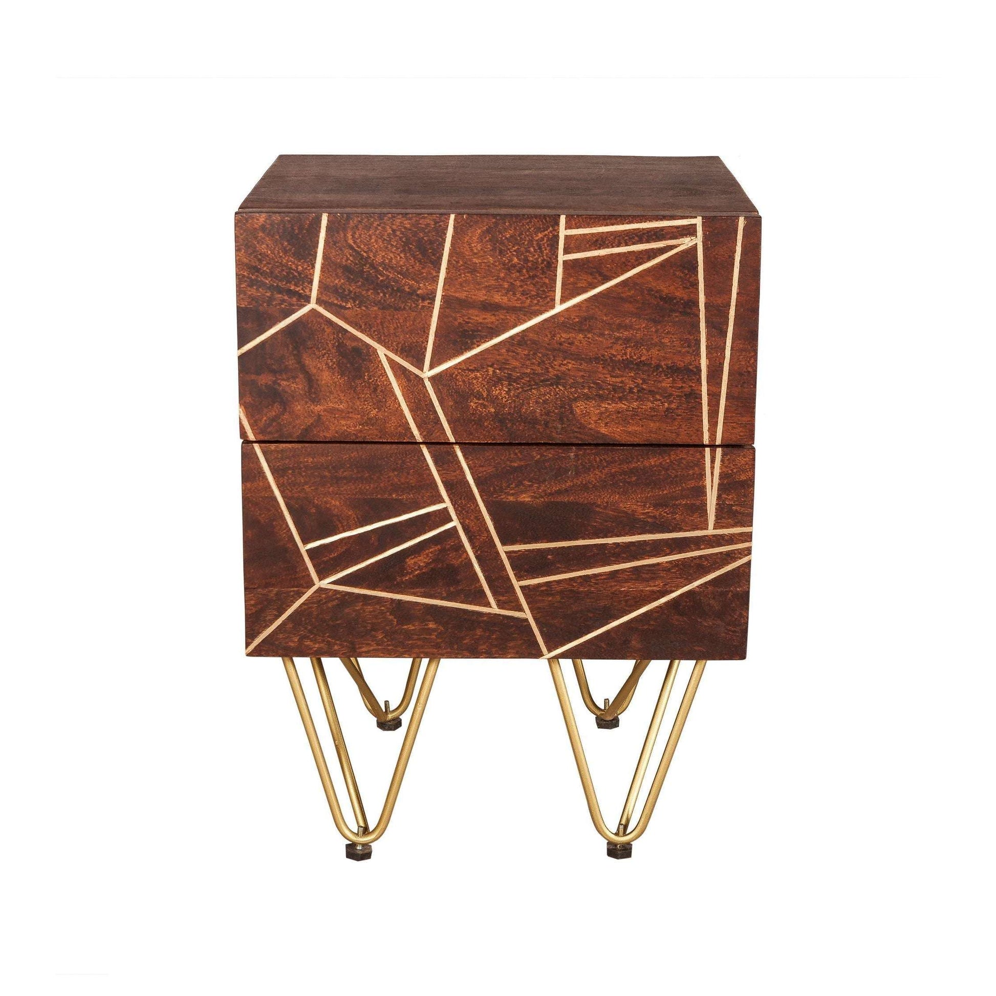 Ashpinoke:Dark Gold 2 Drawer Side Table,Side Tables,Indian Hub