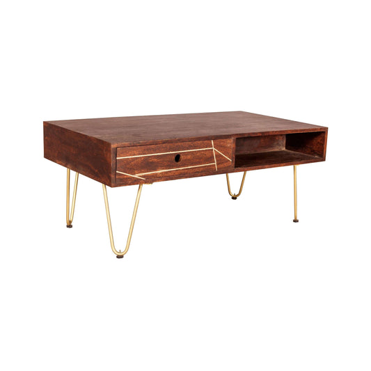 Ashpinoke:Dark Gold Rectangular Coffee Table With Drawer,Coffee Tables,Indian Hub