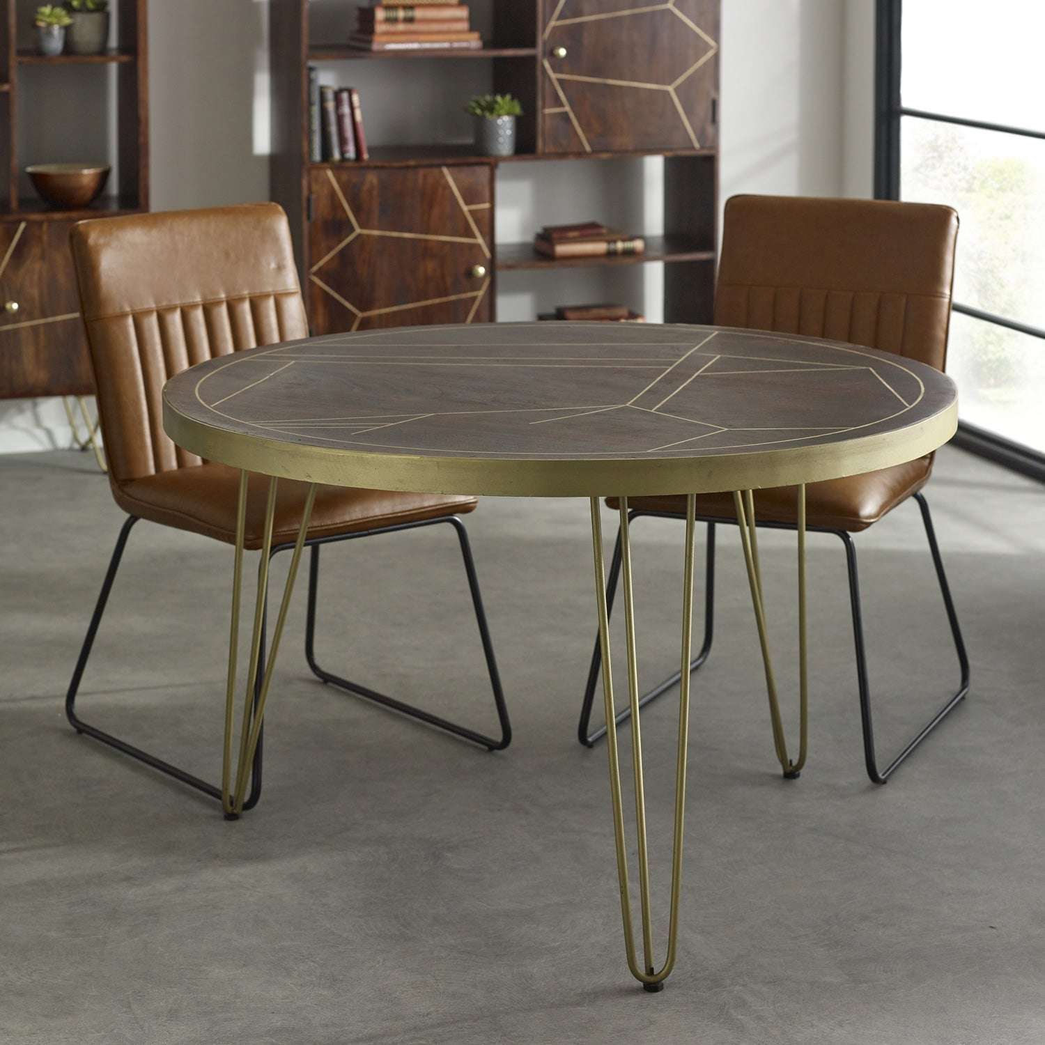 Ashpinoke:Dark Gold Round Dining Table,Dining Tables,Indian Hub