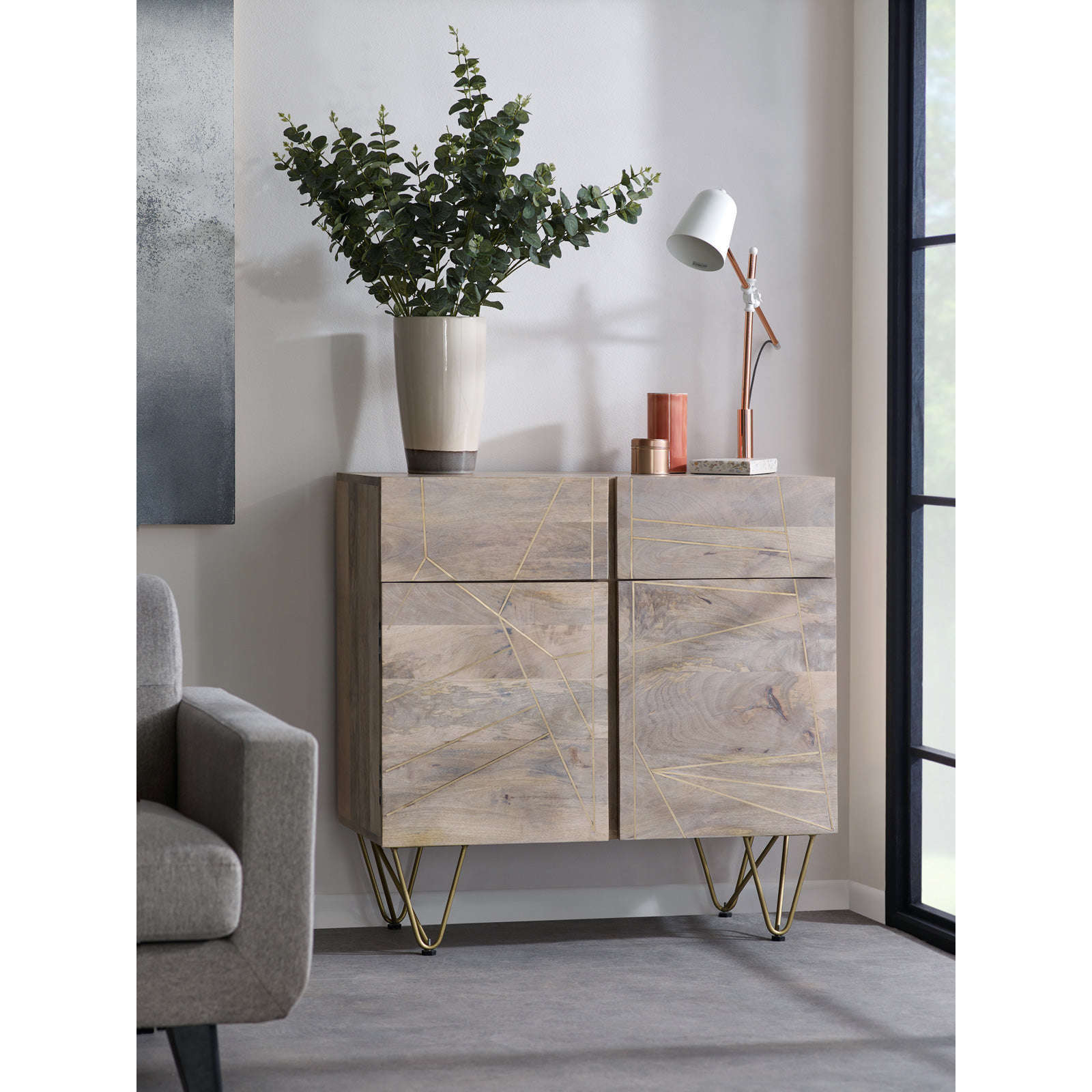 Ashpinoke:Light Gold 2 Door Medium Sideboard,Sideboards,Indian Hub