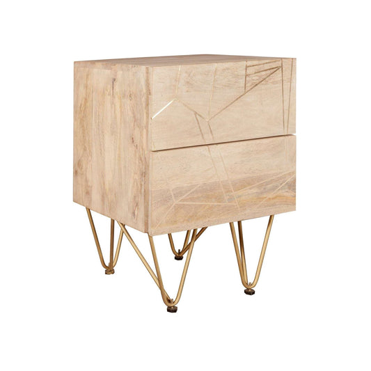 Ashpinoke:Light Gold 2 Drawer Side Table,Side Tables,Indian Hub