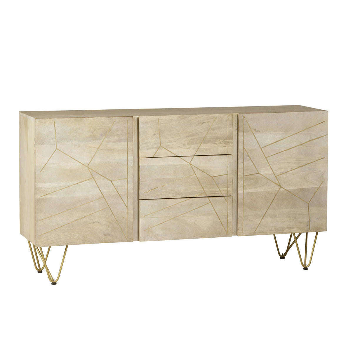 Ashpinoke:Light Gold Extra Large Sideboard 3 Drawers And 2 Doors,Sideboards,Indian Hub