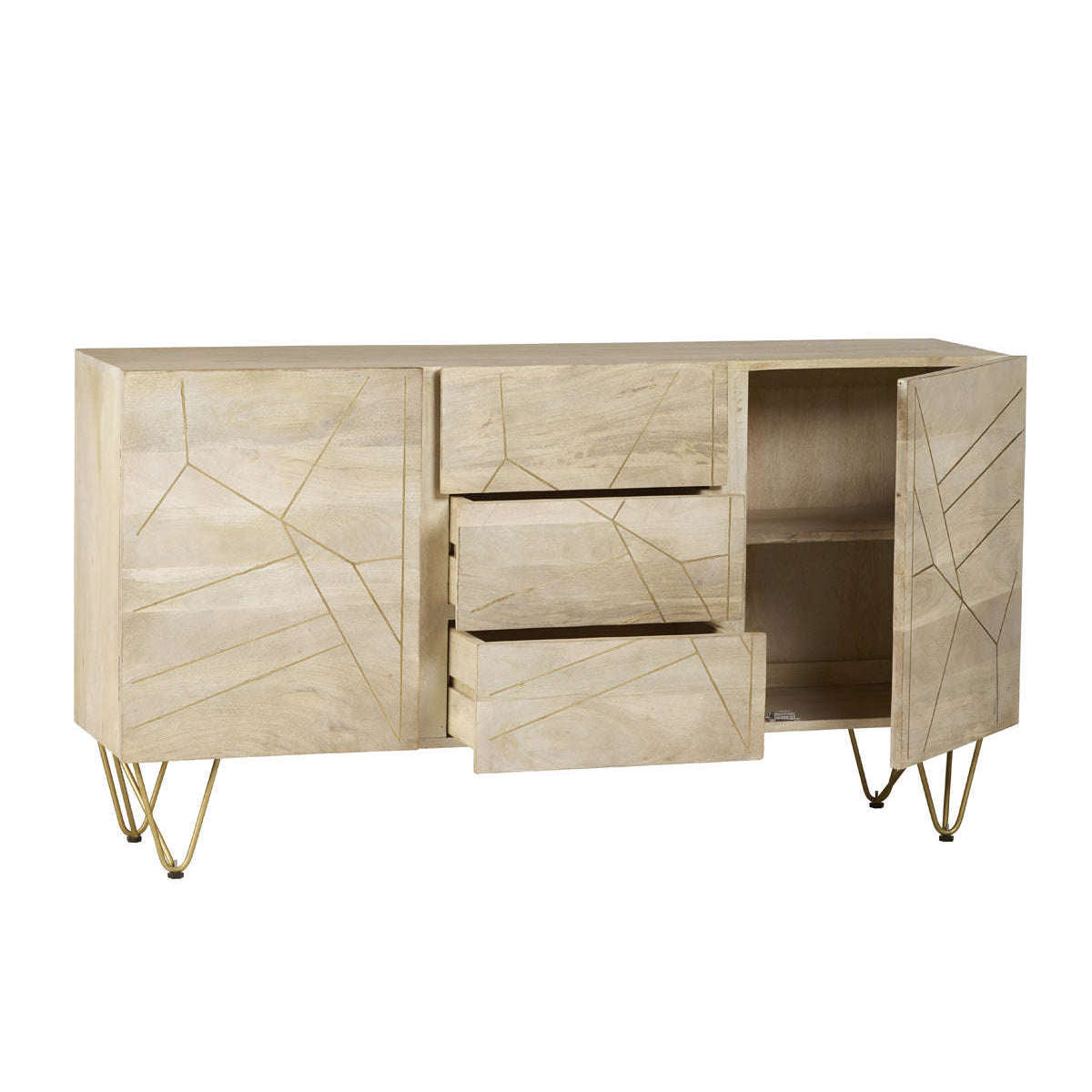 Ashpinoke:Light Gold Extra Large Sideboard 3 Drawers And 2 Doors,Sideboards,Indian Hub