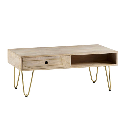 Ashpinoke:Light Gold Rectangular Coffee Table With Drawer,Coffee Tables,Indian Hub