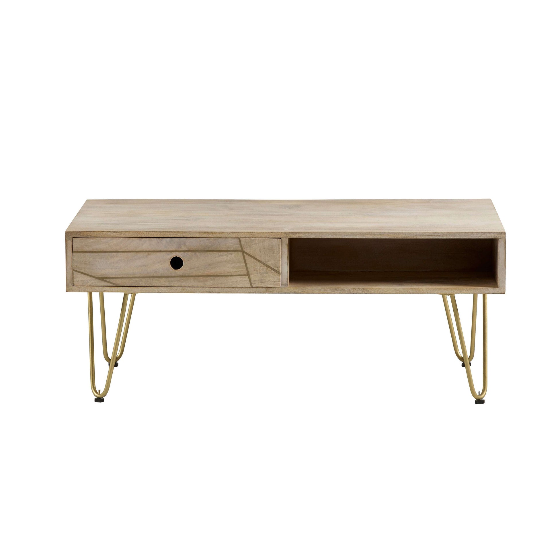 Ashpinoke:Light Gold Rectangular Coffee Table With Drawer,Coffee Tables,Indian Hub