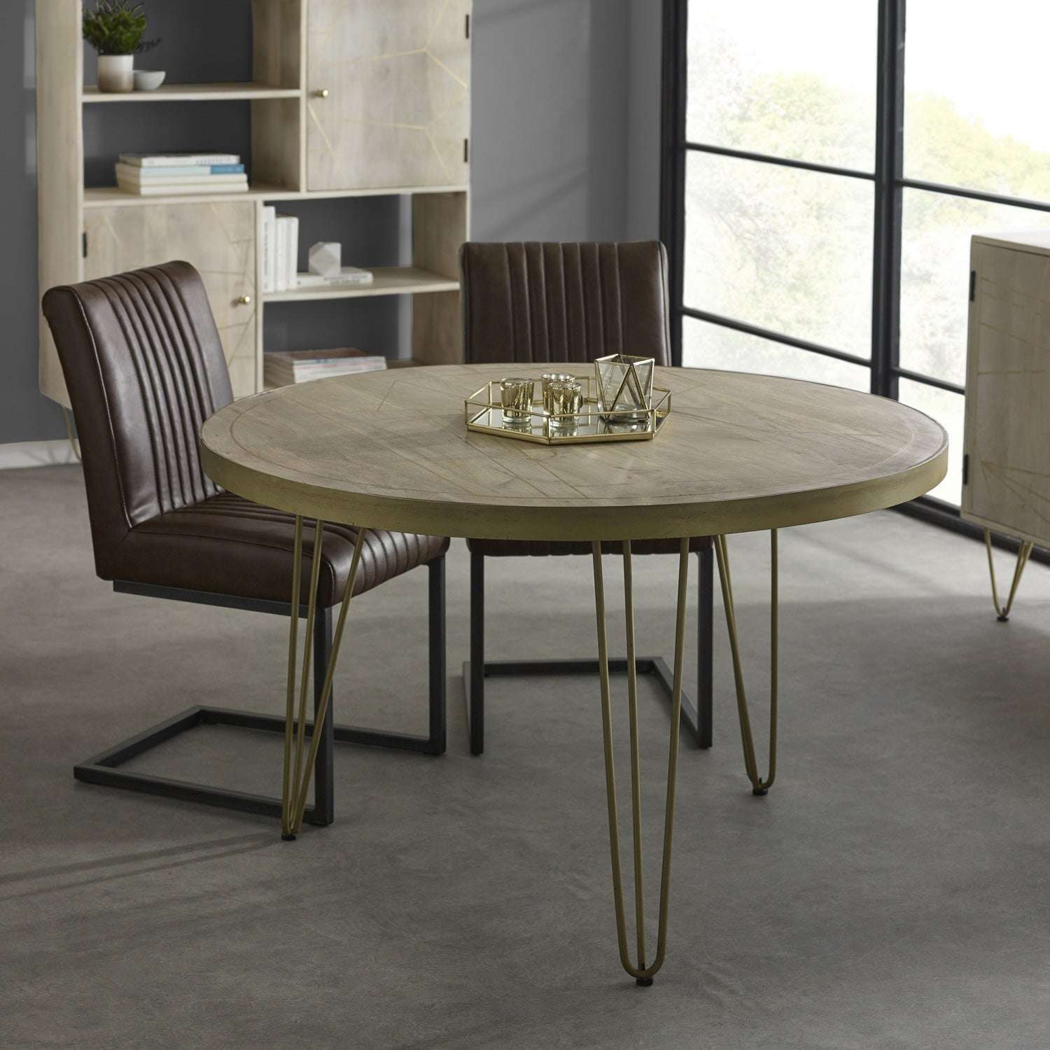 Ashpinoke:Light Gold Round Dining Table,Dining Tables,Indian Hub