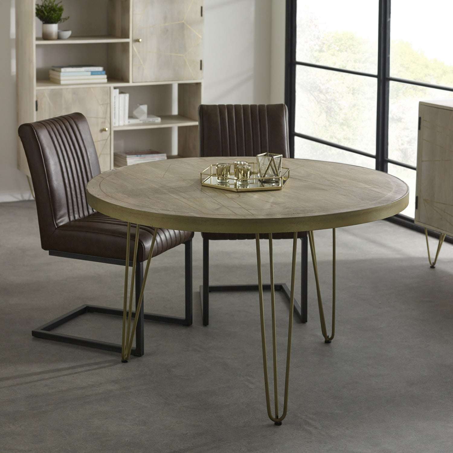 Ashpinoke:Light Gold Round Dining Table,Dining Tables,Indian Hub