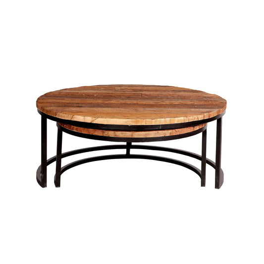 Round Railway Sleeper Set Of 2 Coffee Tables