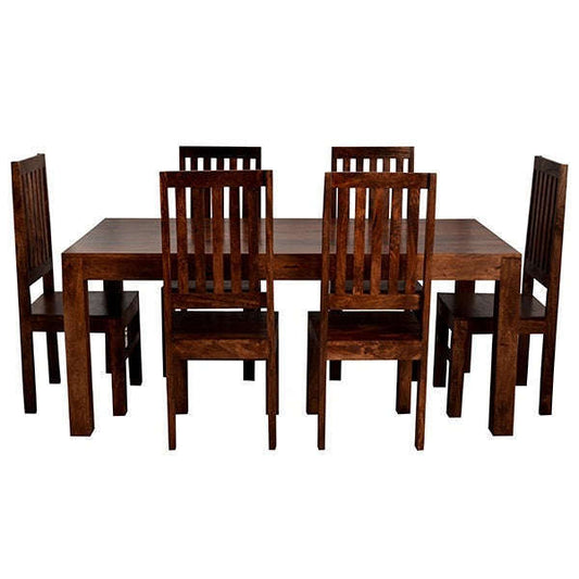 Toko Dark Mango 6Ft Dining Set With Wooden Chairs