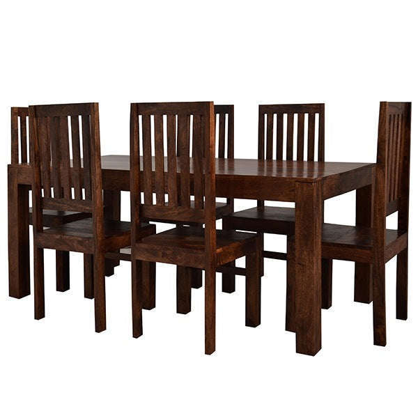 Toko Dark Mango 6Ft Dining Set With Wooden Chairs