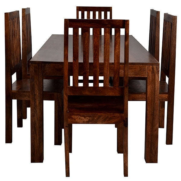 Toko Dark Mango 6Ft Dining Set With Wooden Chairs