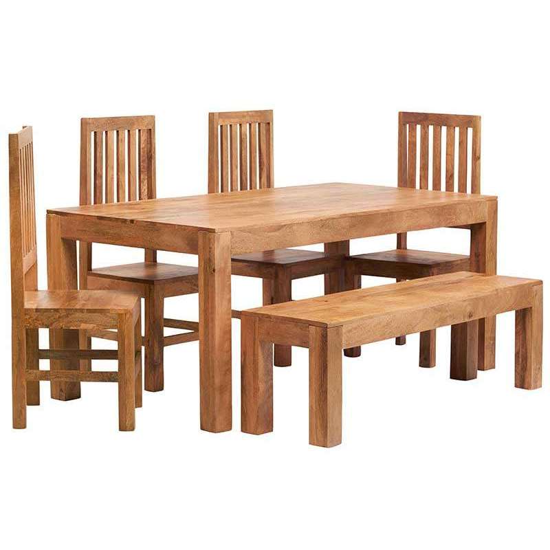 Toko Light Mango 6Ft Dining Set With Bench & 4 Wooden Chairs