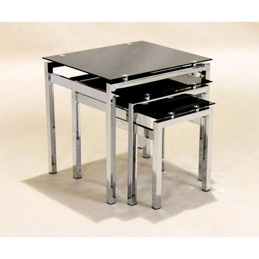Ashpinoke:Eton Nest of Tables Chrome/Black Glass JOA263,Nest of Tables,Heartlands Furniture