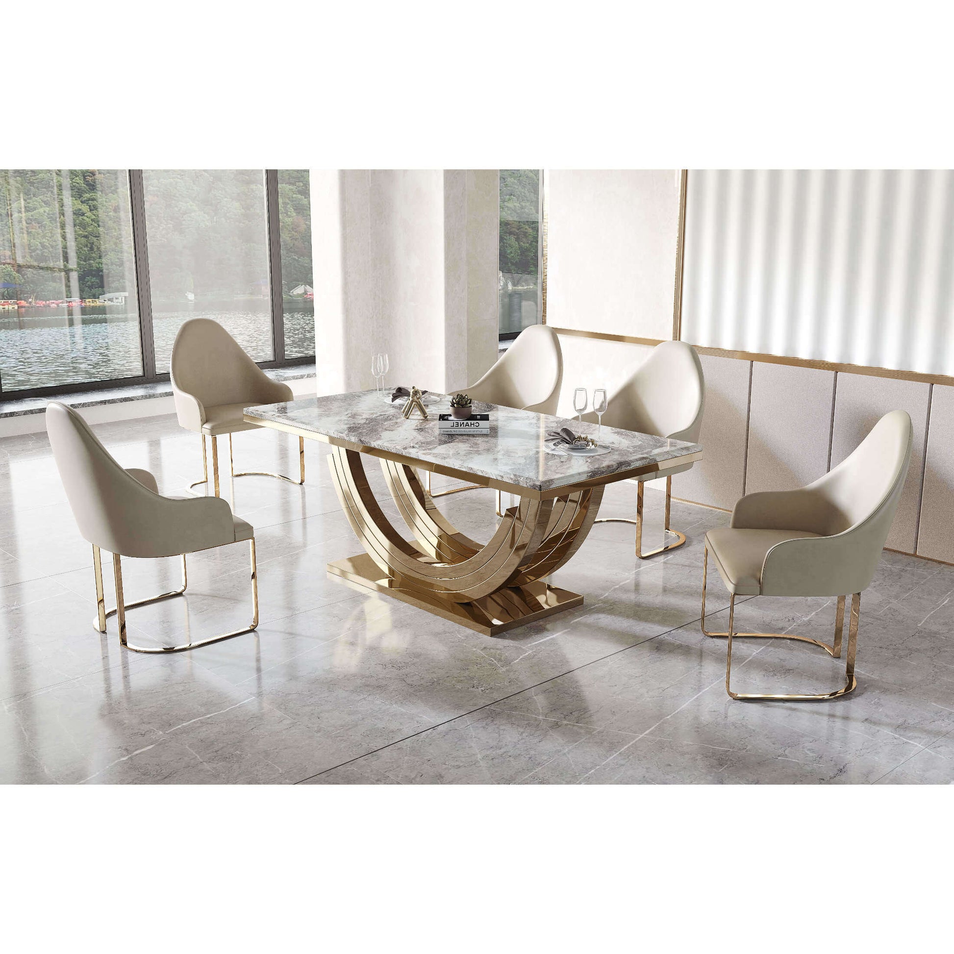Ashpinoke:Midas Polyurethane Dining Chair Cream with Stainless Steel Legs Gold,Premium Dining,Heartlands Furniture