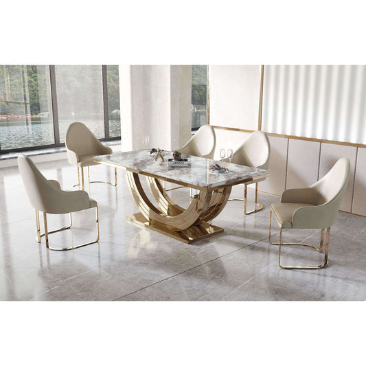 Ashpinoke:Midas Marble Dining Table with Stainless Steel Base Gold,Premium Dining,Heartlands Furniture