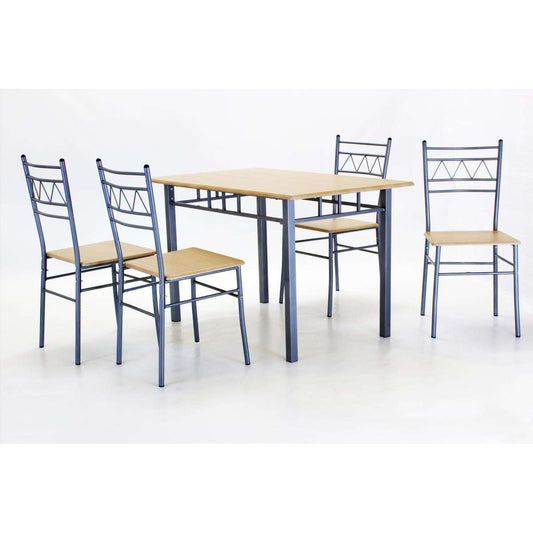 Ashpinoke:Oslo Dining Set Rectangle with 4 Chairs Silver & Beech,Dining Sets,Heartlands Furniture