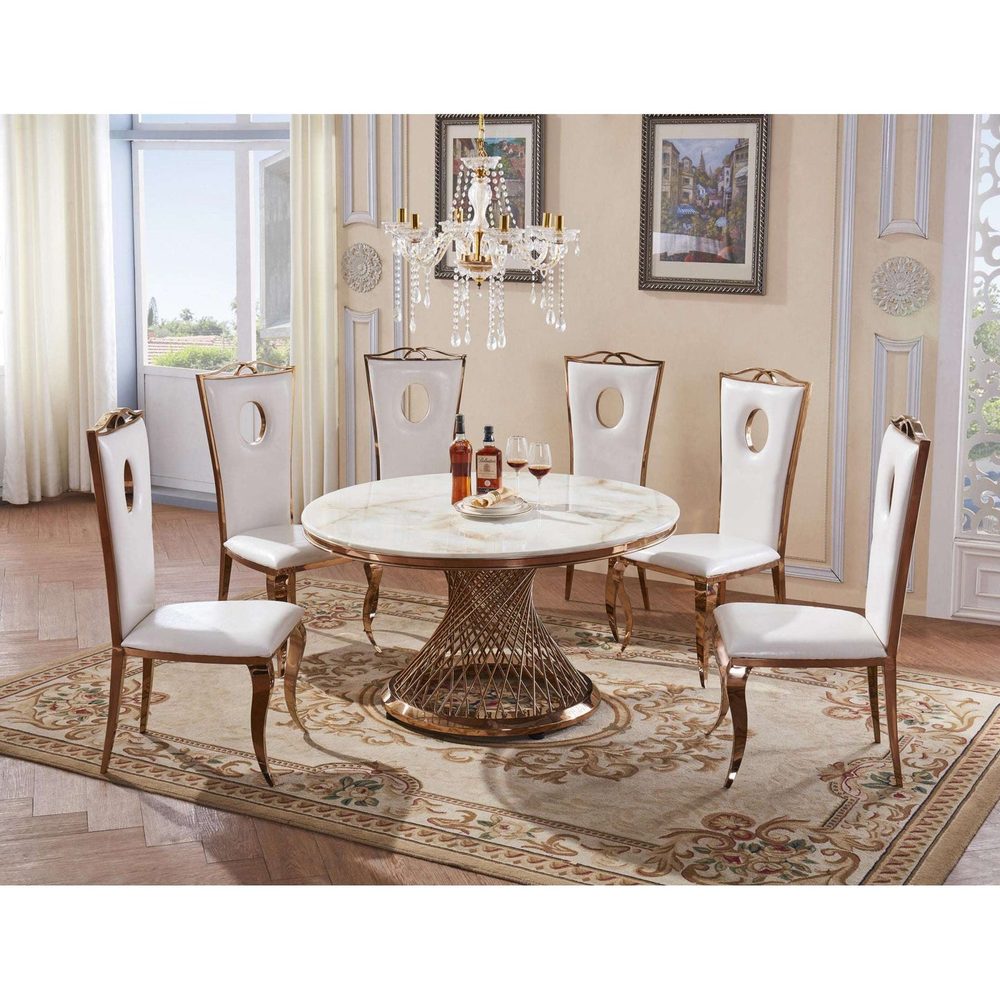 Ashpinoke:Pescara Marble Dining Table with Stainless Steel Base,Dining Tables,Heartlands Furniture